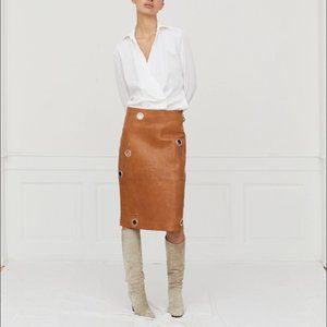 Saks Potts Ania Lamb Leather Cognac Midi Skirt Size XS